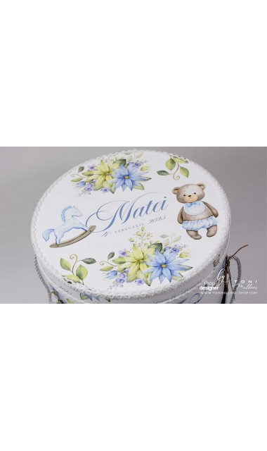 Trusou botez cu ursuleti ponei si flori albastre Teddy Bear Blue 25